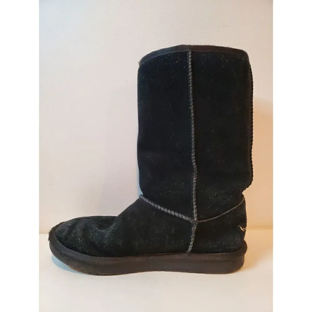Koolaburra By Ugg Victoria Tall Boots Size 4 Youth Black Sheepskin Bows 1020171